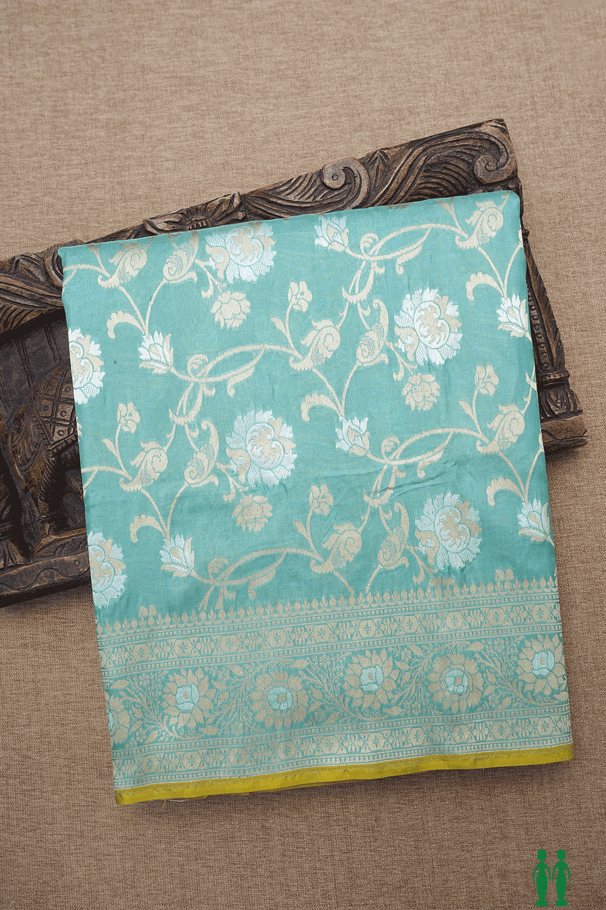 Floral Jaal Design Turkish Blue Banarasi Silk Saree