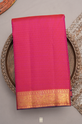 Chevron Threadwork Design Magenta Kanchipuram Silk Saree