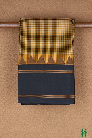 Checks Design Black And Yellow Kanchi Cotton Saree