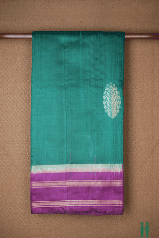 Floral Zari Motifs Teal Green Jute Saree