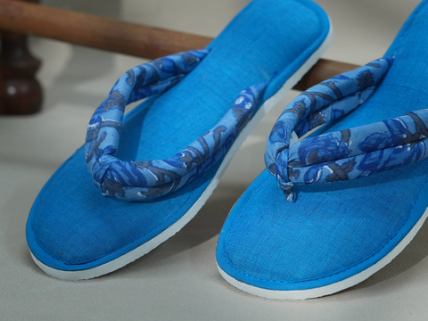 Plain Cerulean Blue Cotton Slippers