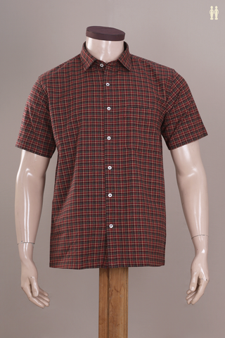 Regular Collar Checks Design Shades Of Red Cotton Shirt