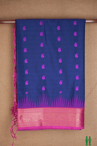 Paisley Threadwork Buttas Berry Blue Semi Soft Silk Saree