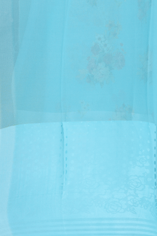 Crepe Saree In Baby Blue With Floral Digital Printed