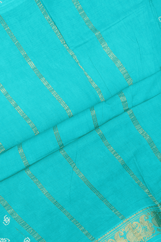 Allover Printed Design Sea Blue Sungudi Cotton Saree