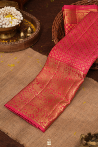 Kanchipuram Silk Saree In Blush Red With Diamond Buttas