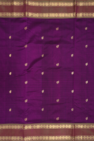 Nine Yards Silk Cotton Saree In Grape Purple With Leaf Butta