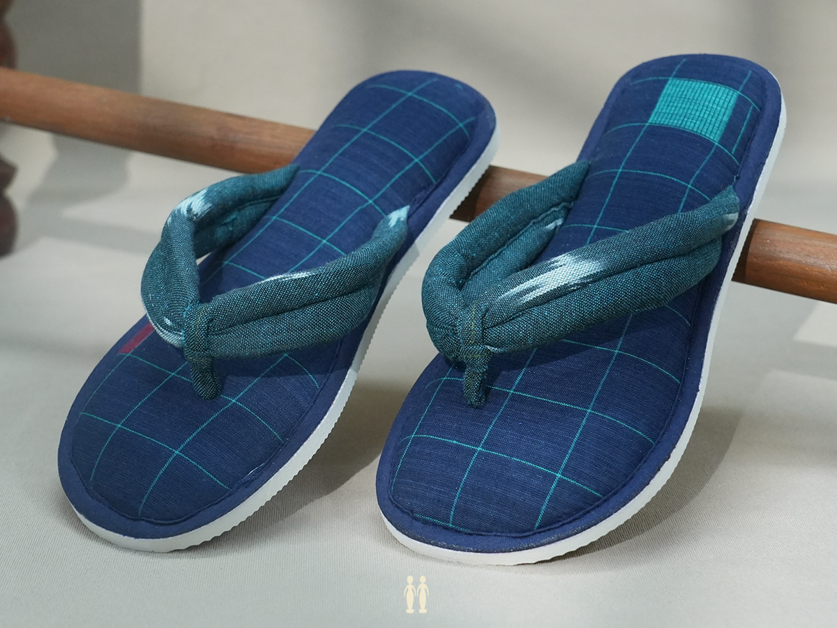 Ikat Design Navy Blue Cotton Slippers