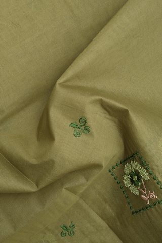 Ahmedabad Cotton Saree In Moss Green With Embroidered Design