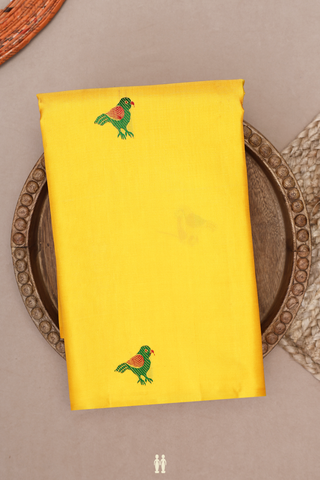 Birds Threadwork Motifs Honey Yellow Kanchipuram Silk Saree