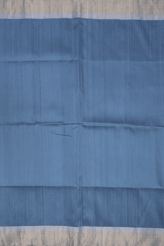 Raw Silk Saree In Plain Aegean Blue With Bavanchi Border