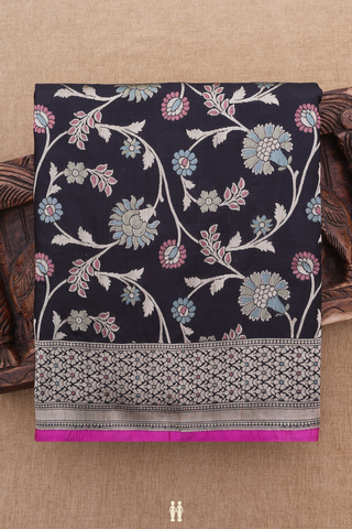 Banarasi Silk Saree In Black With Floral Design