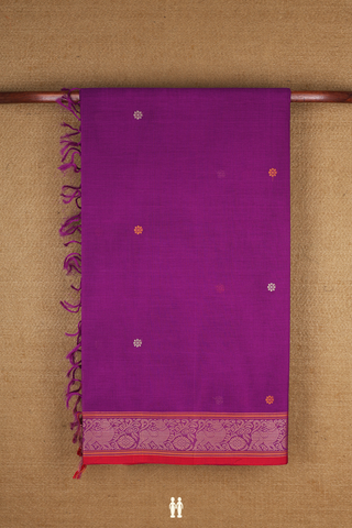 Coimbatore Cotton Saree In Grape Purple With Floral Buttas