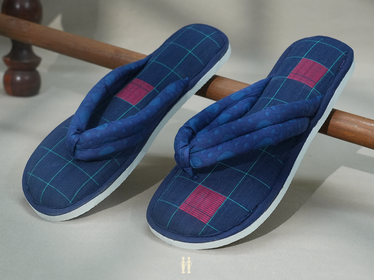 Checks Design Navy Blue Cotton Slippers