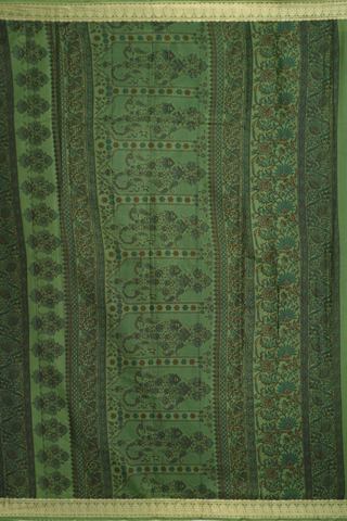 Printed Silk Saree In Fern Green With Allover Design