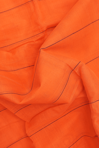 Kanchi Cotton Saree In Bright Orange With Striped Design