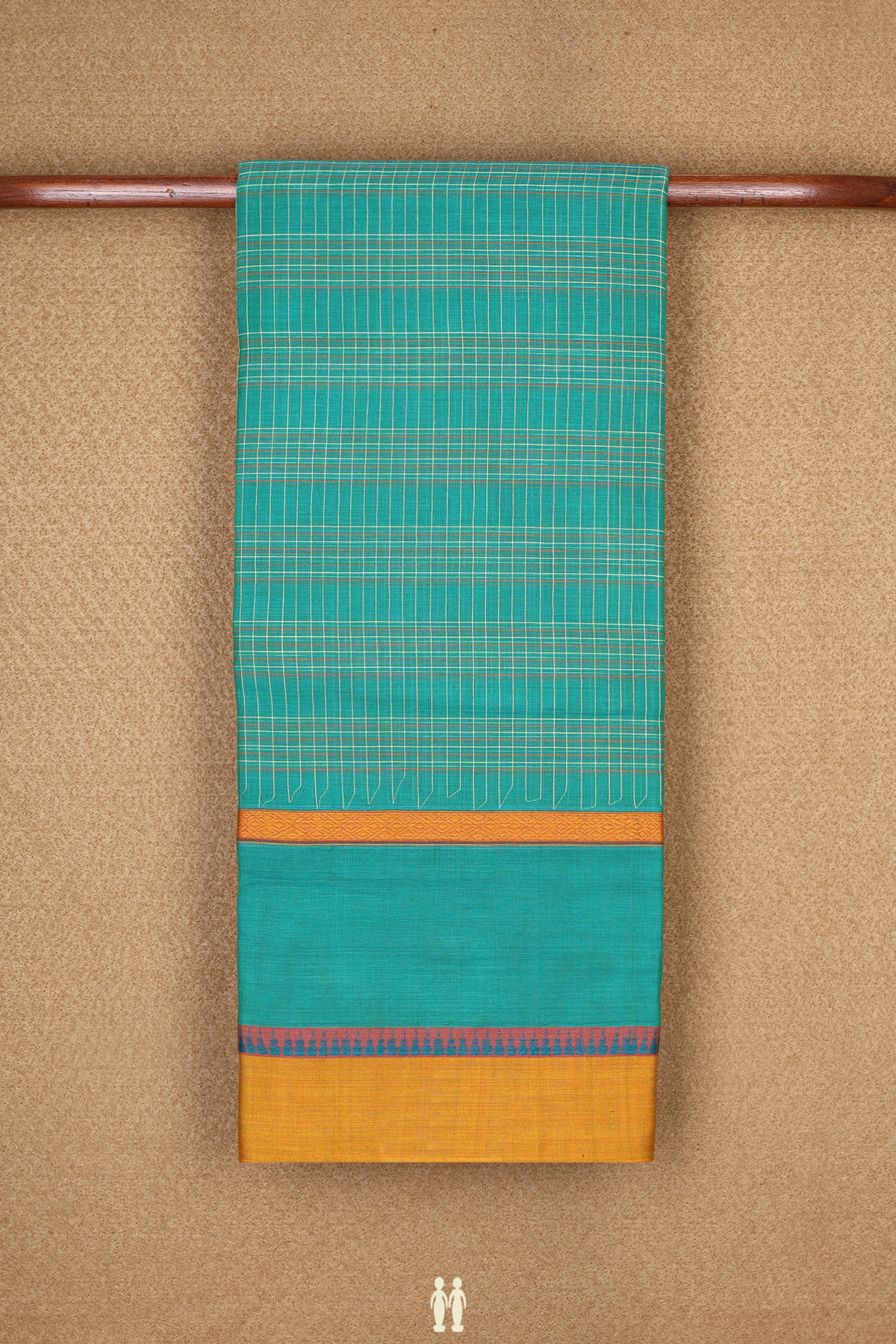 Allover Checks Design Sea Green Narayanpet Cotton Saree