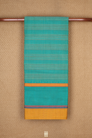 Allover Checks Design Sea Green Narayanpet Cotton Saree