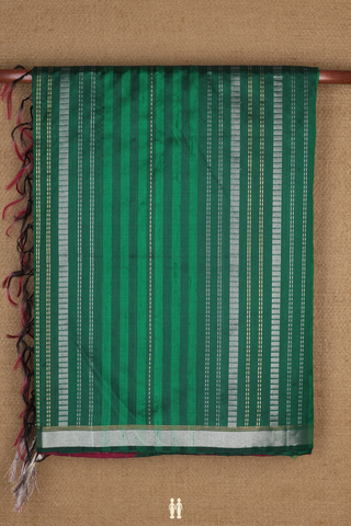 Soft Silk Saree In Shades Of Green With Zari Stripes Design