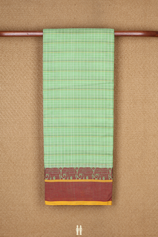 Allover Checks Design Pastel Green Narayanpet Cotton Saree