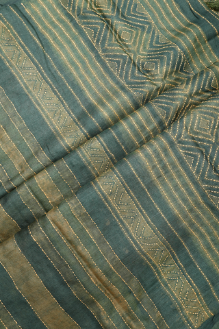 Diamond Threadwork Buttas Green Tussar Silk Saree