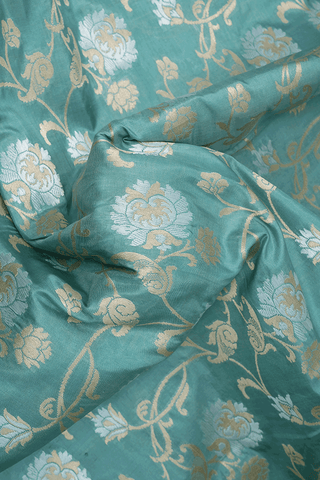 Floral Jaal Design Turkish Blue Banarasi Silk Saree