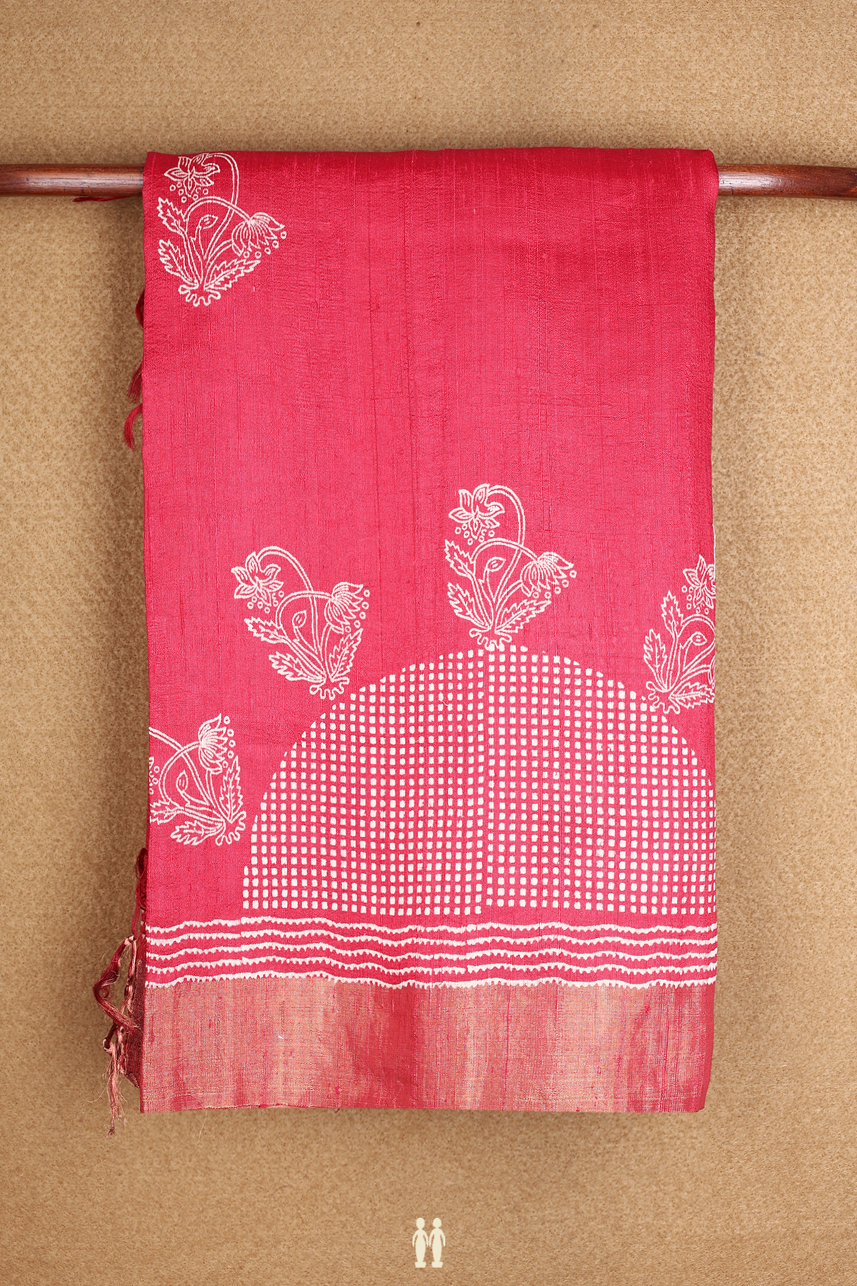 Floral Printed Design Crimson Red Tussar Silk Saree