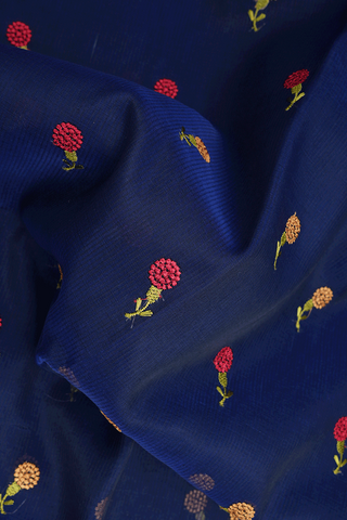 Floral Embroidered Buttas Navy Blue Kota Cotton Saree