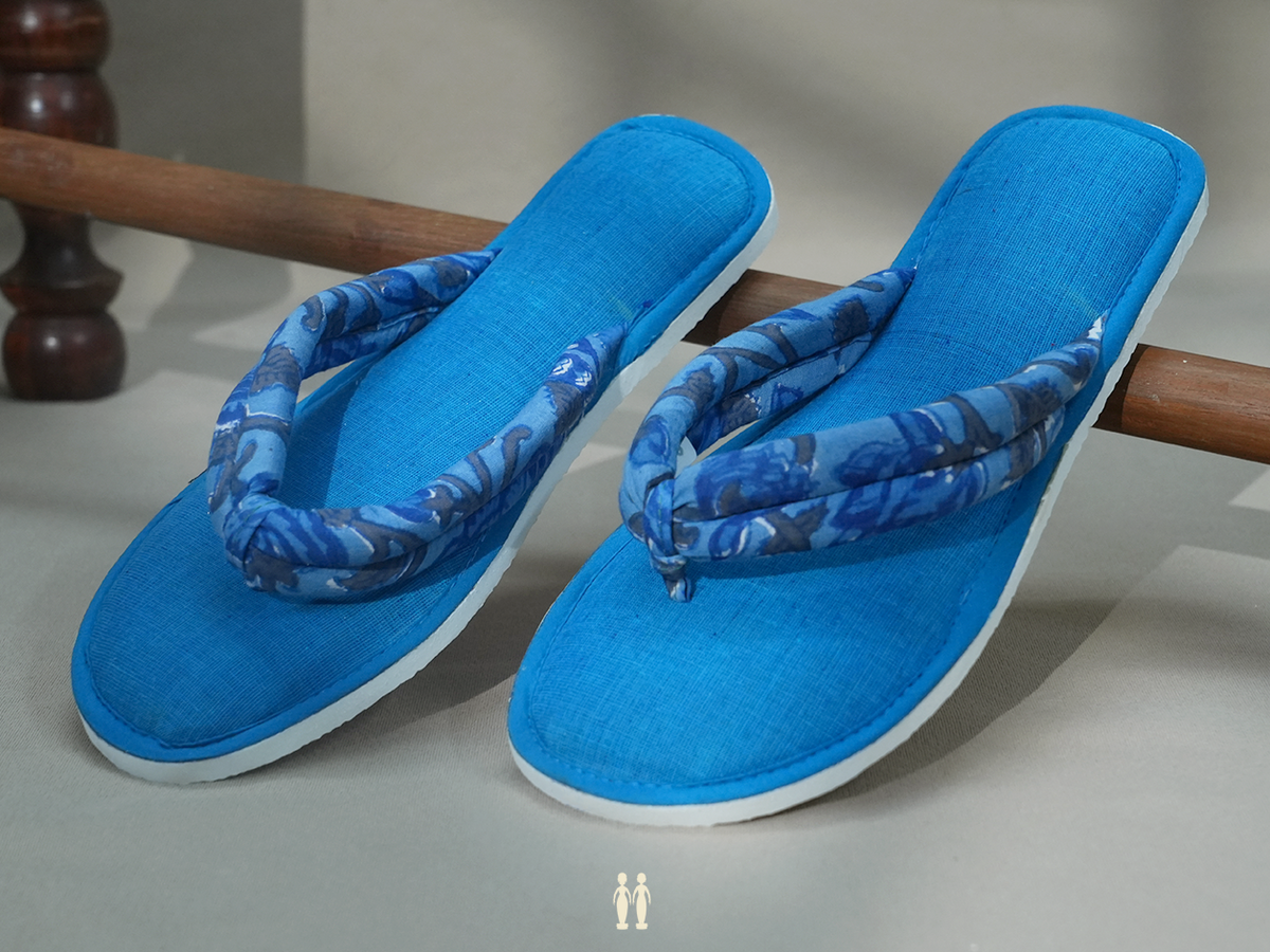 Plain Cerulean Blue Cotton Slippers