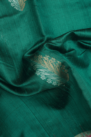 Floral Zari Motifs Teal Green Jute Saree