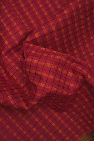 Checks With Buttis Ruby Red Traditional Silk Cotton Saree