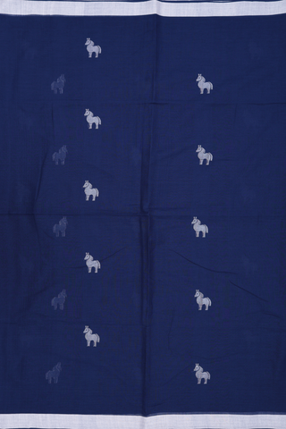 Horse Threadwork Buttas Cobalt Blue Bengal Cotton Saree