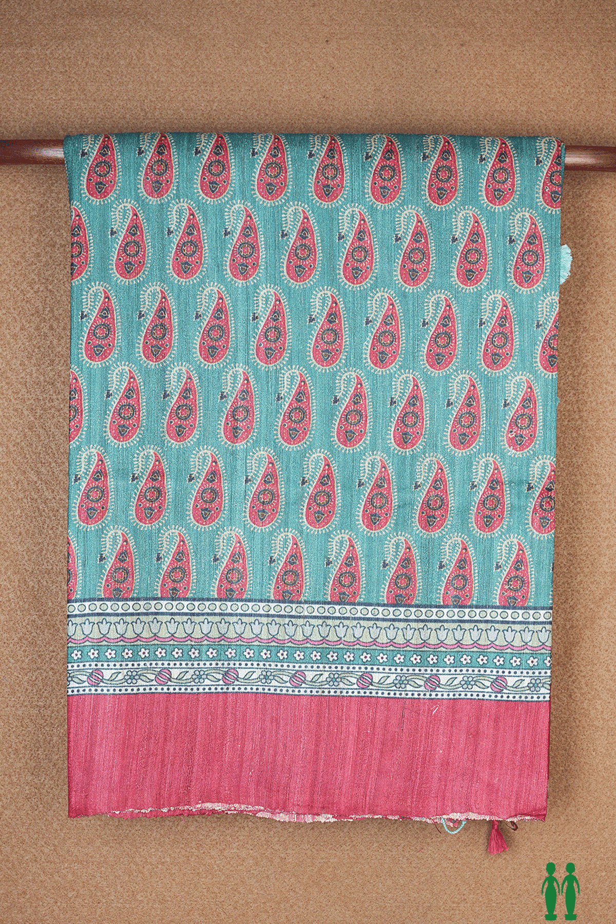 Allover Paisley Printed Design Dusty Green Jute Saree