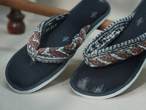 Ikat Design Black Cotton Slippers