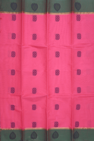 Threadwork Motifs Rose Pink Kanchi Cotton Saree