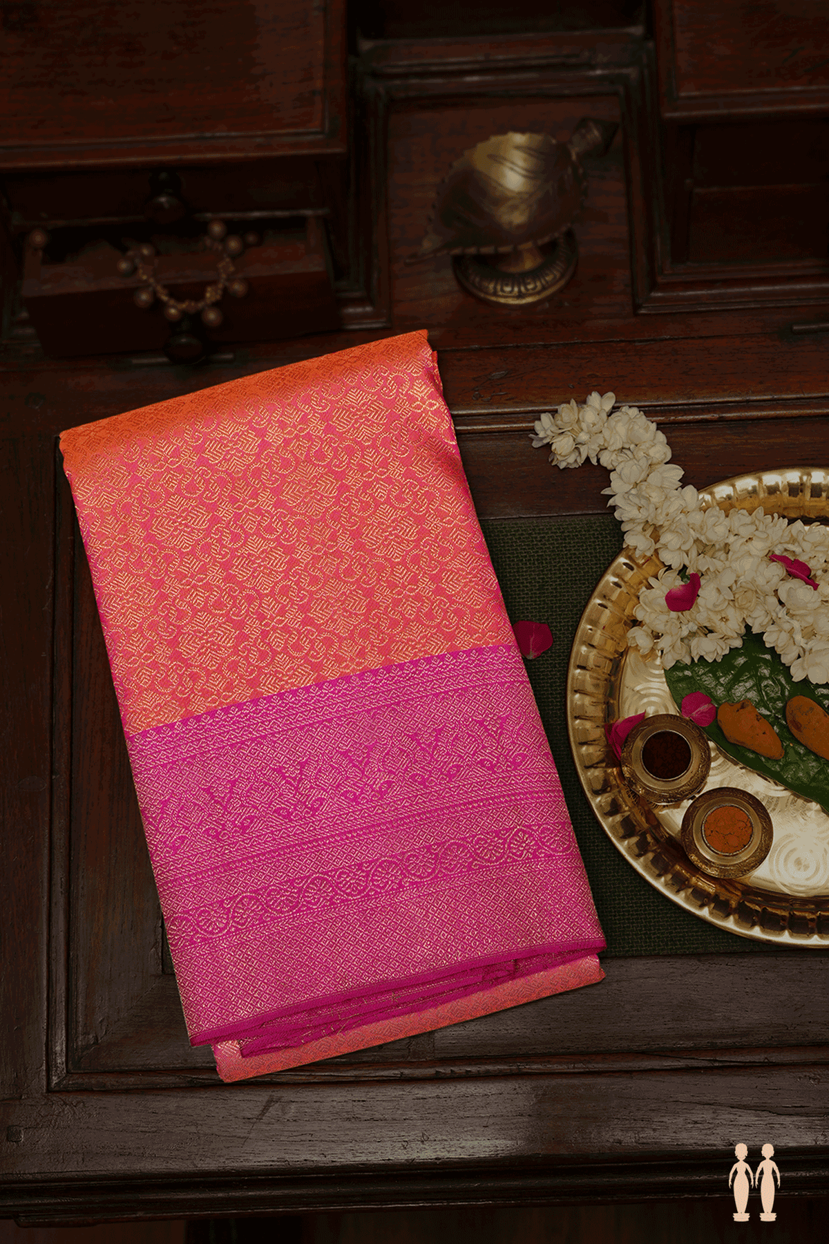 Zari Border In Brocade Coral Pink Kanchipuram Silk Saree