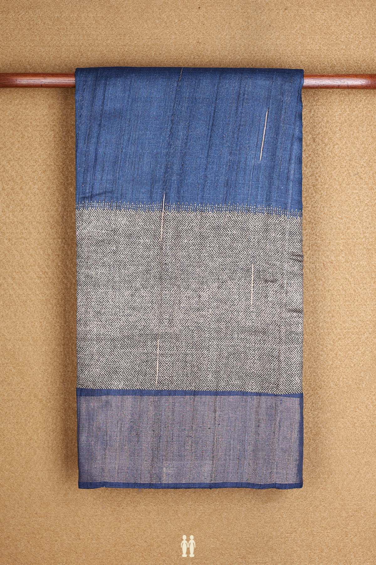 Threadwork Border Plain Berry Blue Tussar Silk Saree