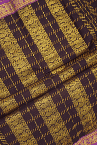 Allover Checks Design Coffee Brown Chettinadu Cotton Saree