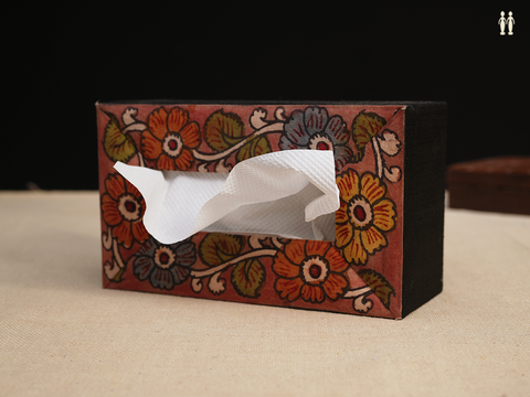 Kalamkari Design Pink Tissue Box Holder