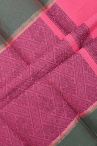 Threadwork Motifs Rose Pink Kanchi Cotton Saree