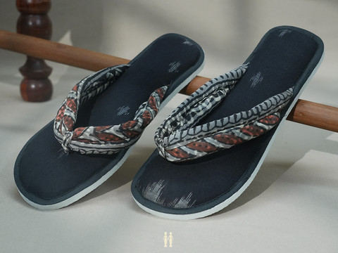 Ikat Design Black Cotton Slippers