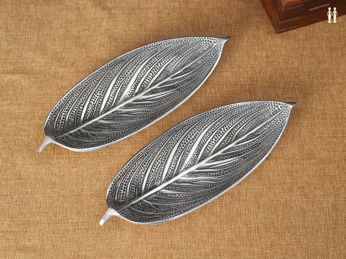 Leaf Design Metal Set Of 2 Incense Stick Ash Catcher Holder