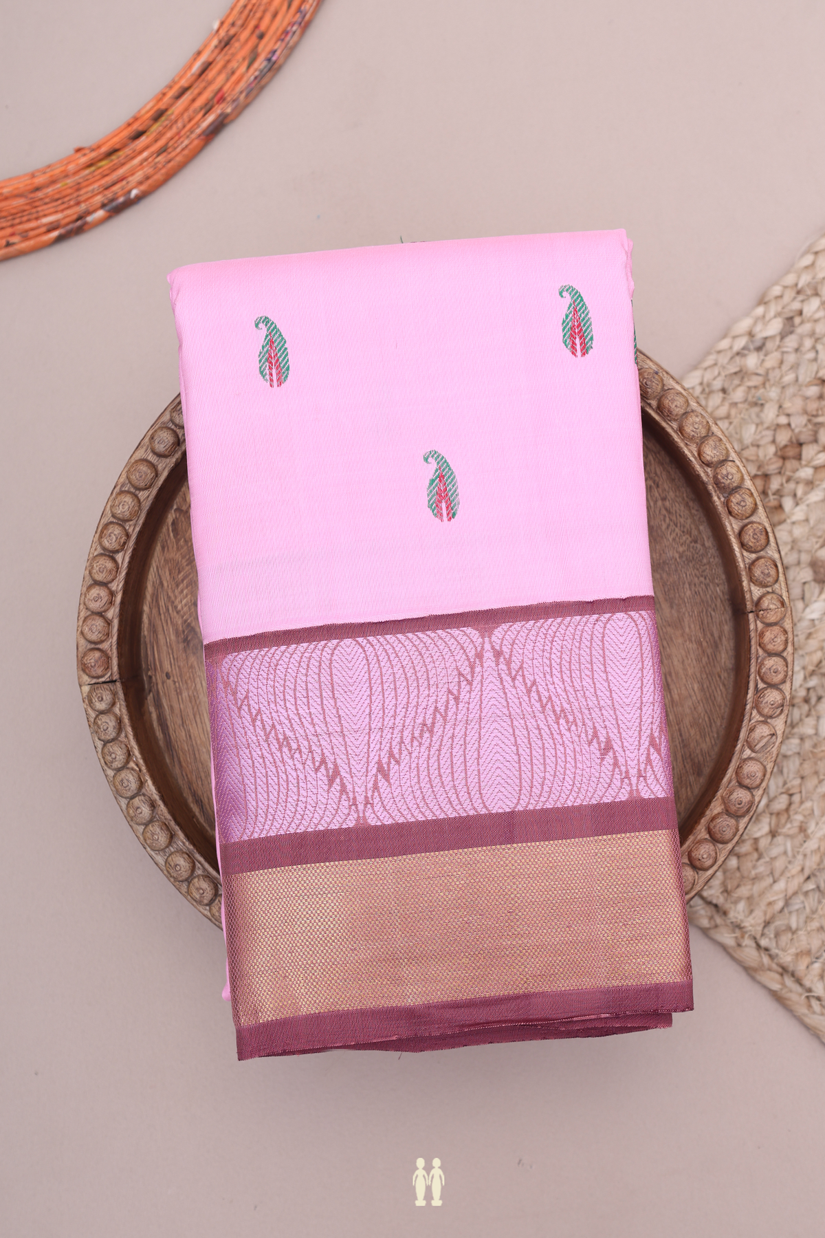 Kanchipuram Silk Saree In Pink With Paisley Buttas