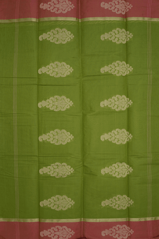 Threadwork Motifs Moss Green Kanchi Cotton Saree