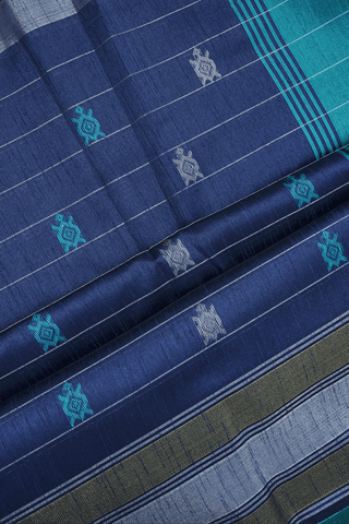 Allover Checks With Buttas Teal Blue Semi Jute Saree