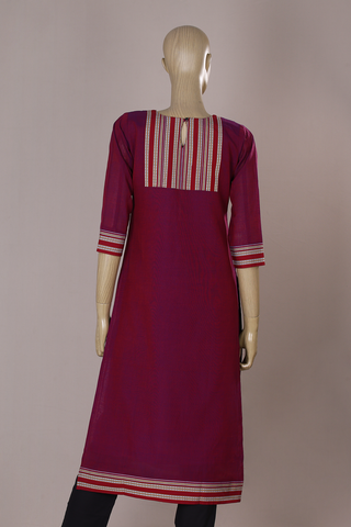 Round Neck Plain Purple Cotton Long Kurta