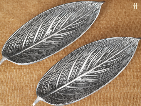 Leaf Design Metal Set Of 2 Incense Stick Ash Catcher Holder