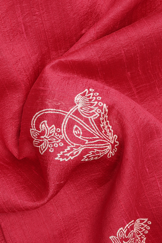 Floral Printed Design Crimson Red Tussar Silk Saree