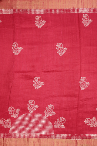 Floral Printed Design Crimson Red Tussar Silk Saree