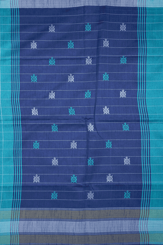 Allover Checks With Buttas Teal Blue Semi Jute Saree